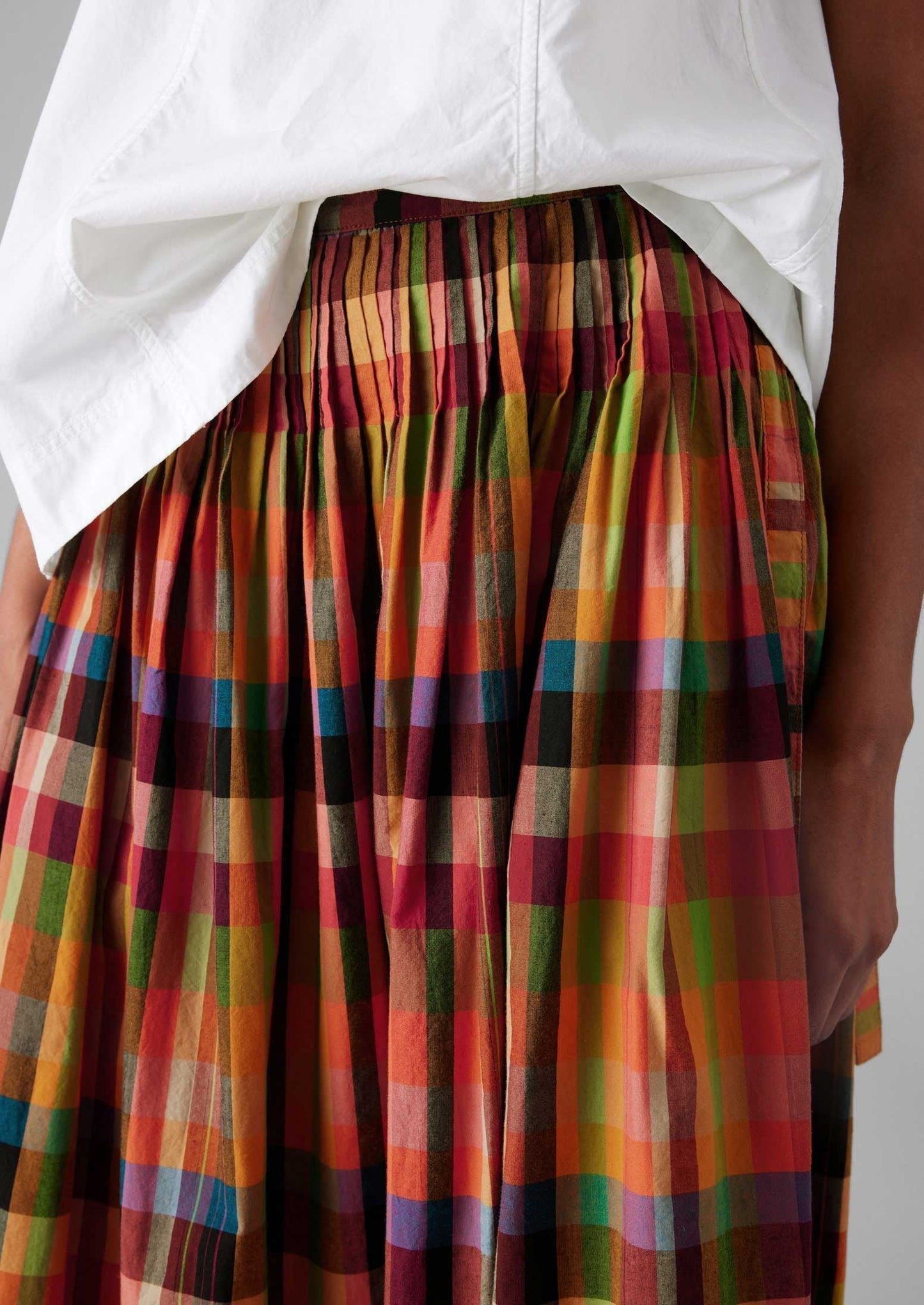 Gonna in cotone a quadri plissettati | Luminoso/Multicolore