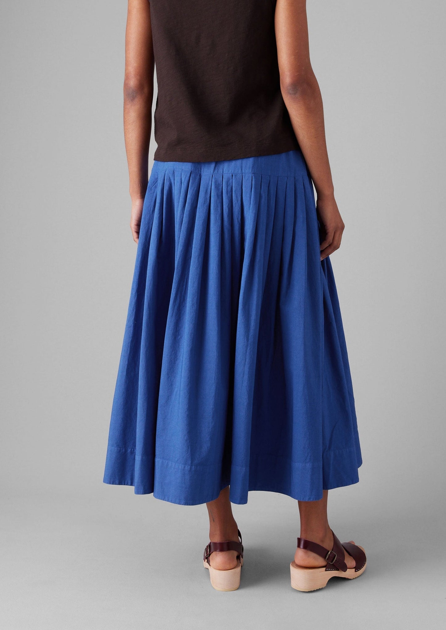 Gonna in cotone a righe rialzate e plissettate | Blu francese