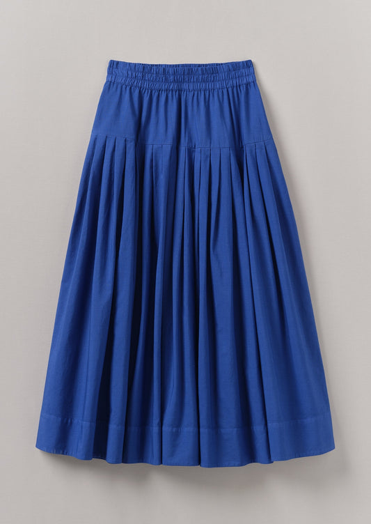 Gonna in cotone a righe rialzate e plissettate | Blu francese