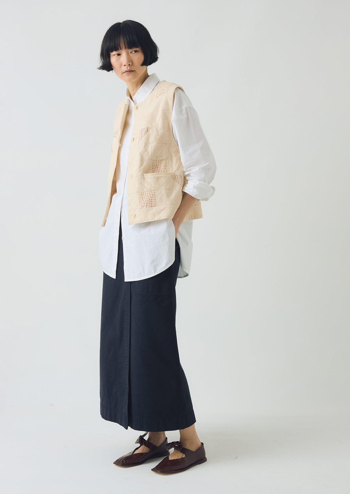 Gonna dritta avvolgente in cotone | Blu ardesia