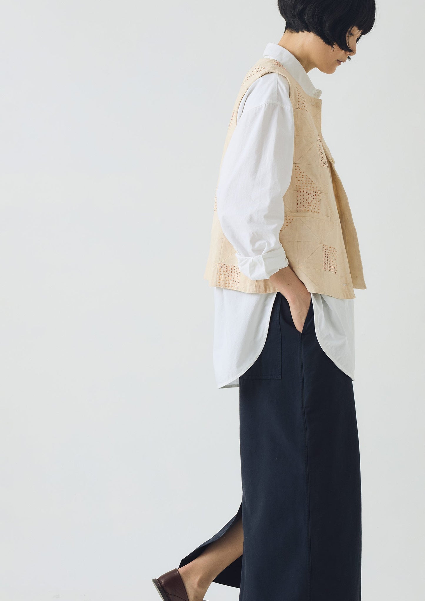 Gonna dritta avvolgente in cotone | Blu ardesia