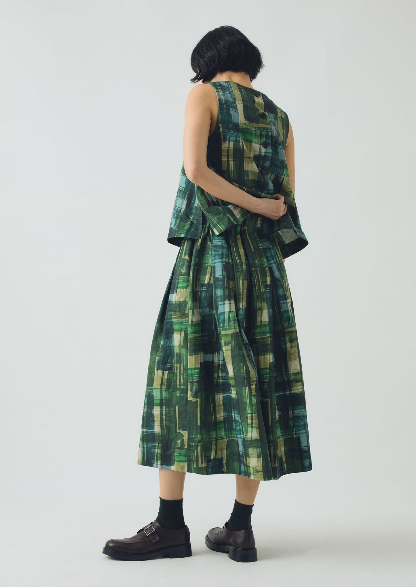 Gonna in tweed di cotone e lino dipinto | Verde trifoglio