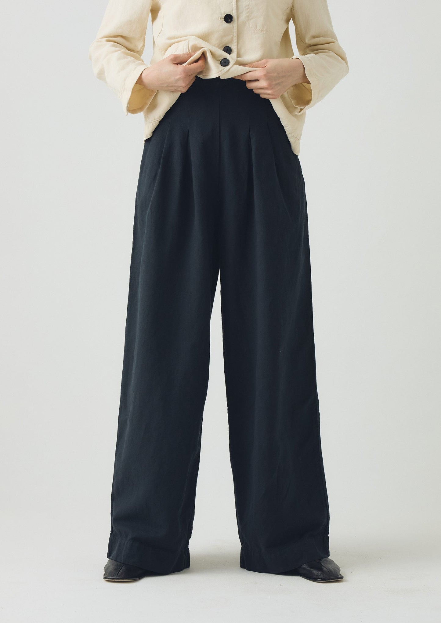Pantaloni a gamba larga in cotone e lino Corinne | Blu ardesia