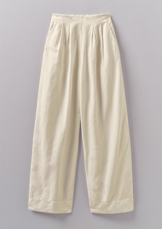 Pantaloni a gamba larga in cotone e lino Corinne | Pergamena