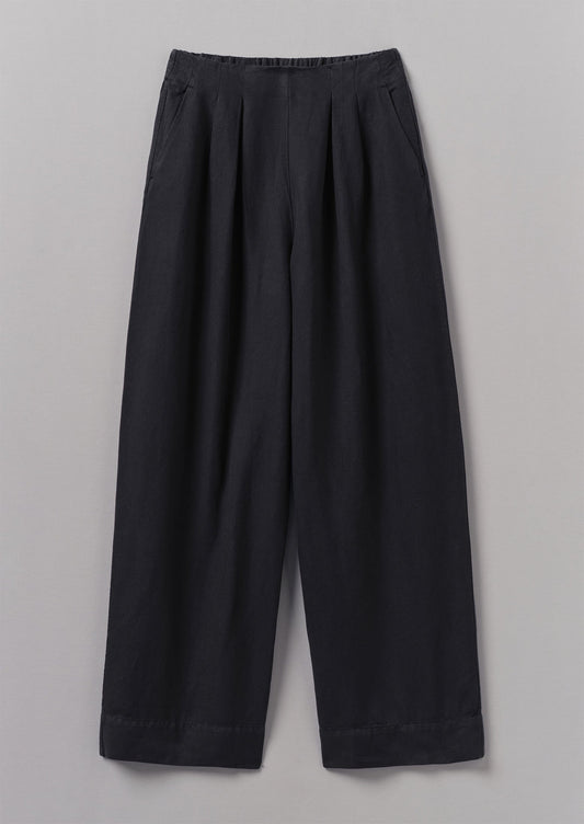 Pantaloni a gamba larga in cotone e lino Corinne | Blu ardesia