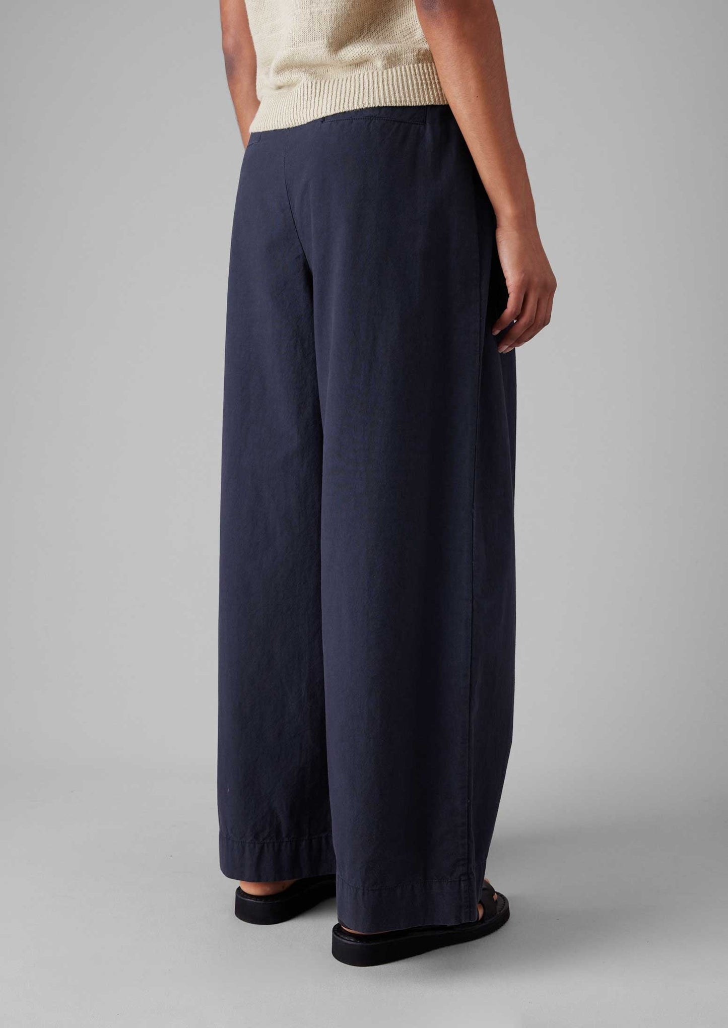 Pantaloni a gamba larga in popeline di cotone e lino con cintura | Blu corvino