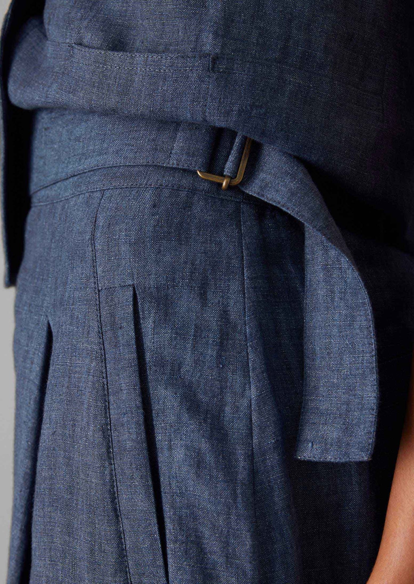 Pantaloni a gamba larga in lino con cintura | Blu denim