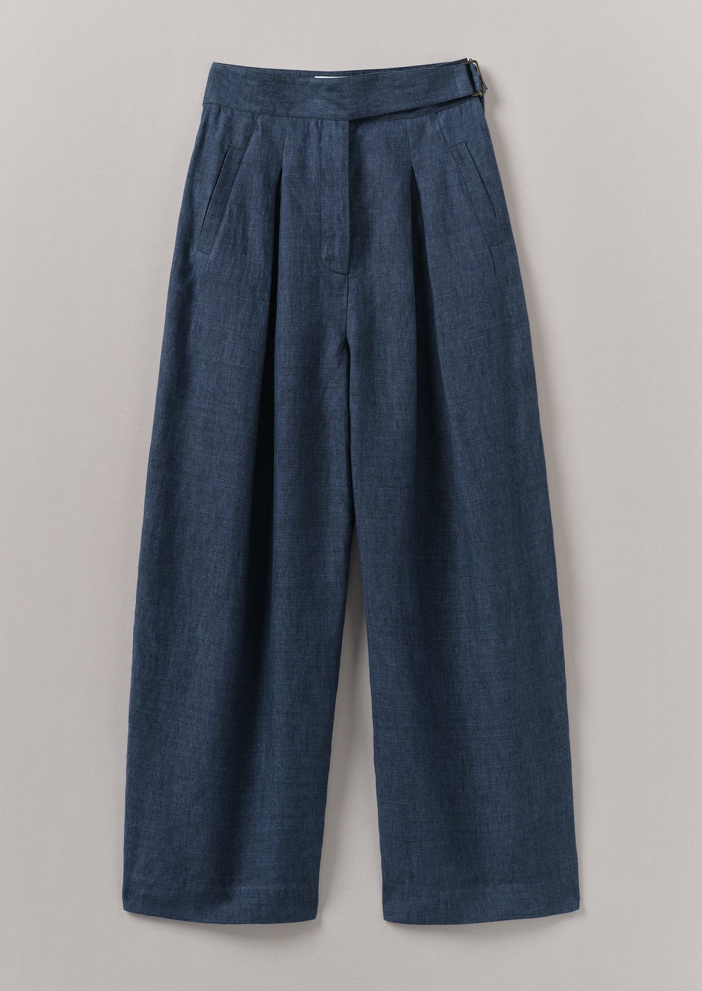 Pantaloni a gamba larga in lino con cintura | Blu denim