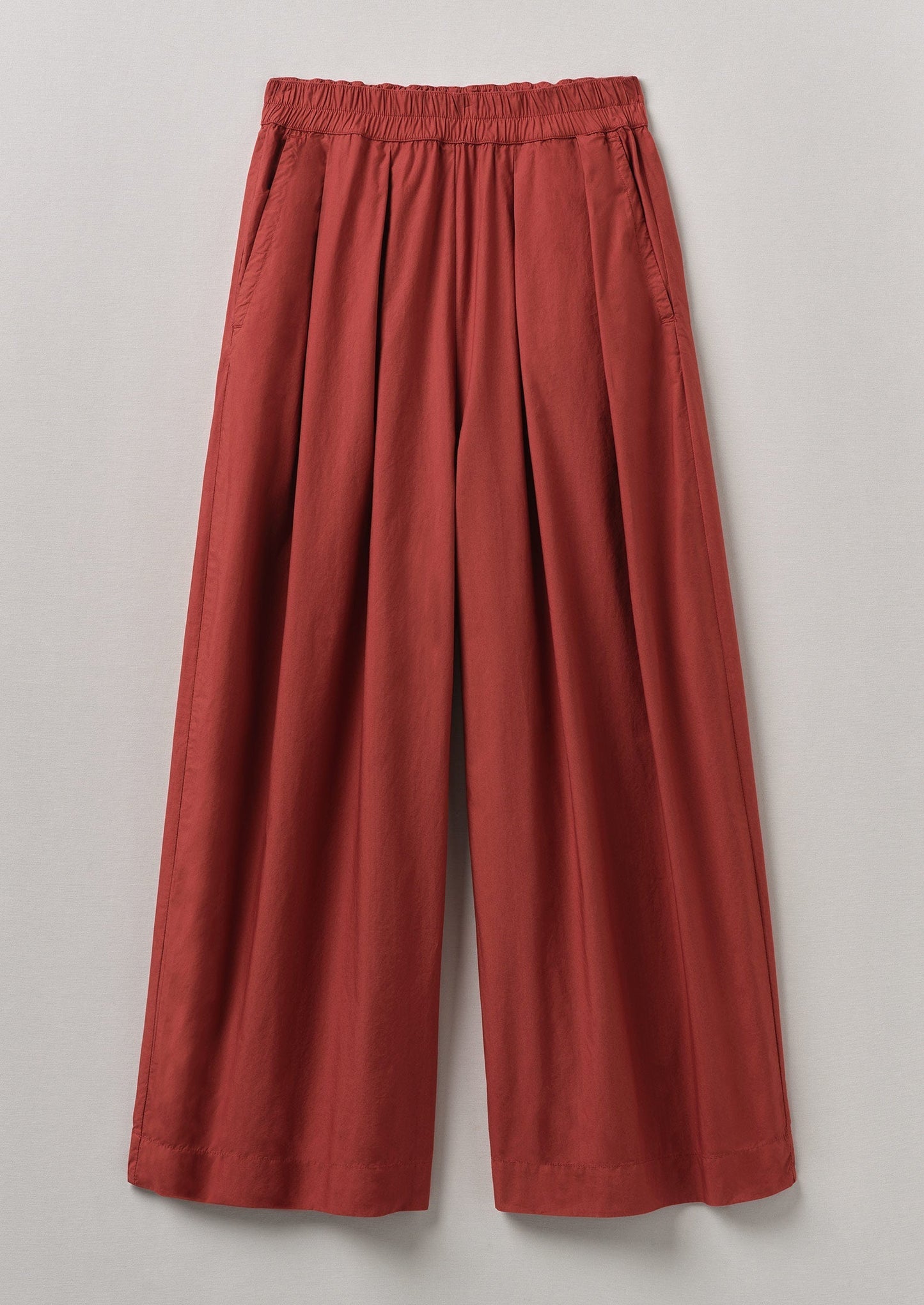 Pantaloni in popeline di cotone plissettato | Mattone