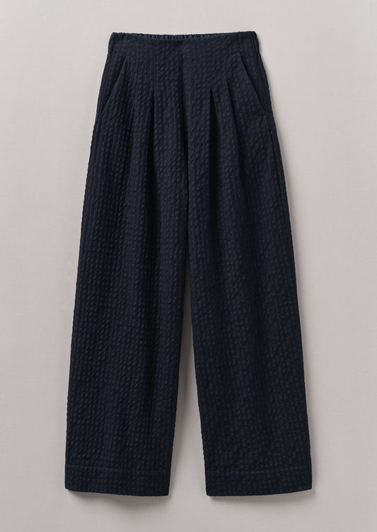 Pantaloni a gamba larga Corinne Herringbone | Blu navy