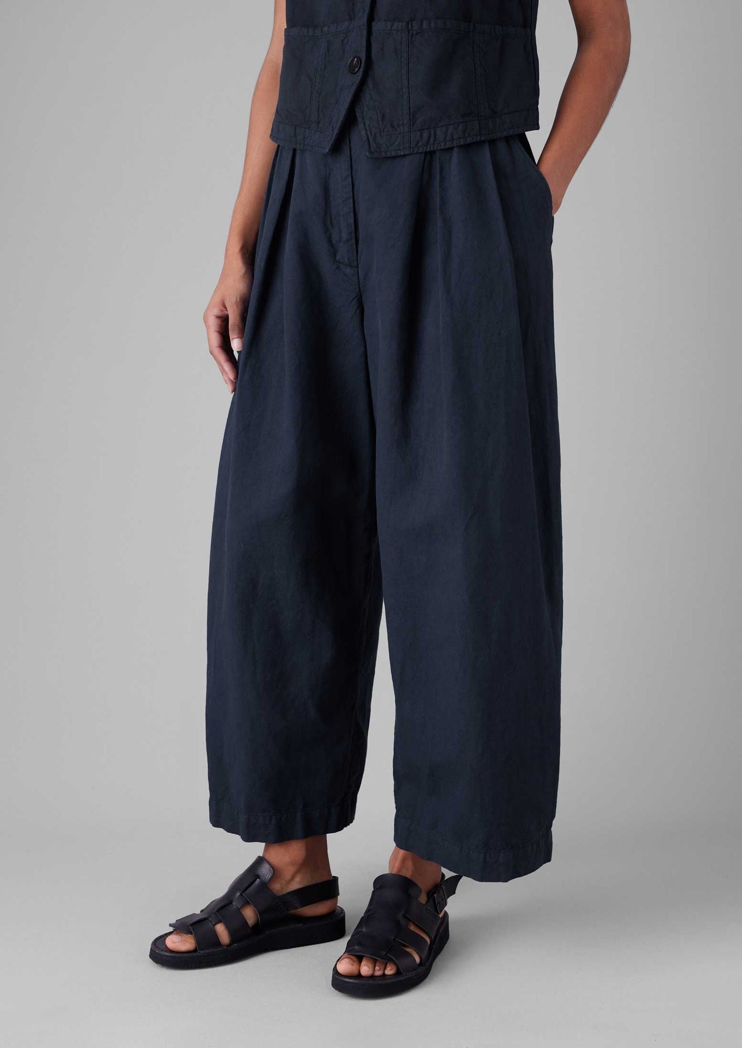 Pantaloni a gamba larga in tela di lino e cotone | Antracite