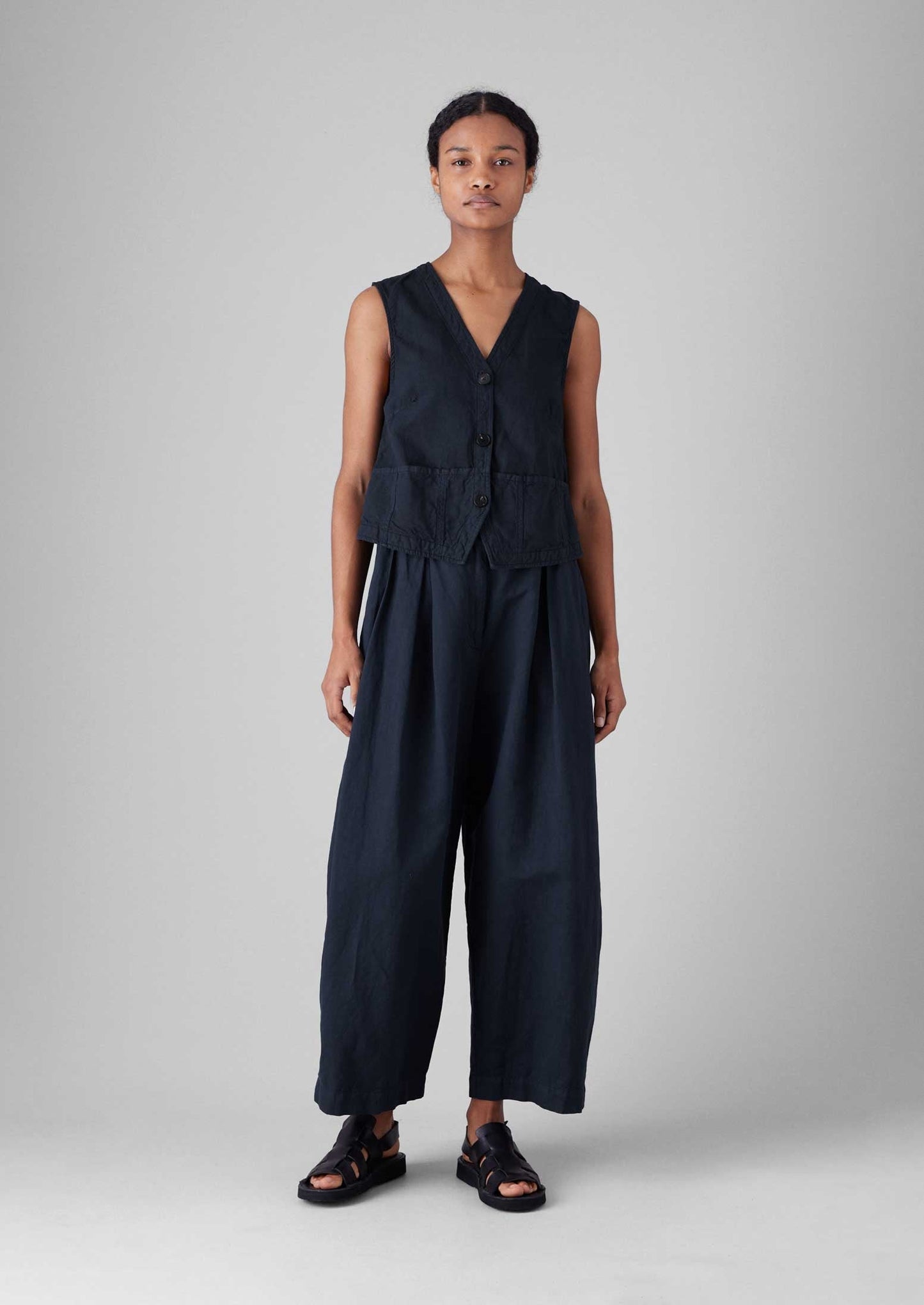 Pantaloni a gamba larga in tela di lino e cotone | Antracite
