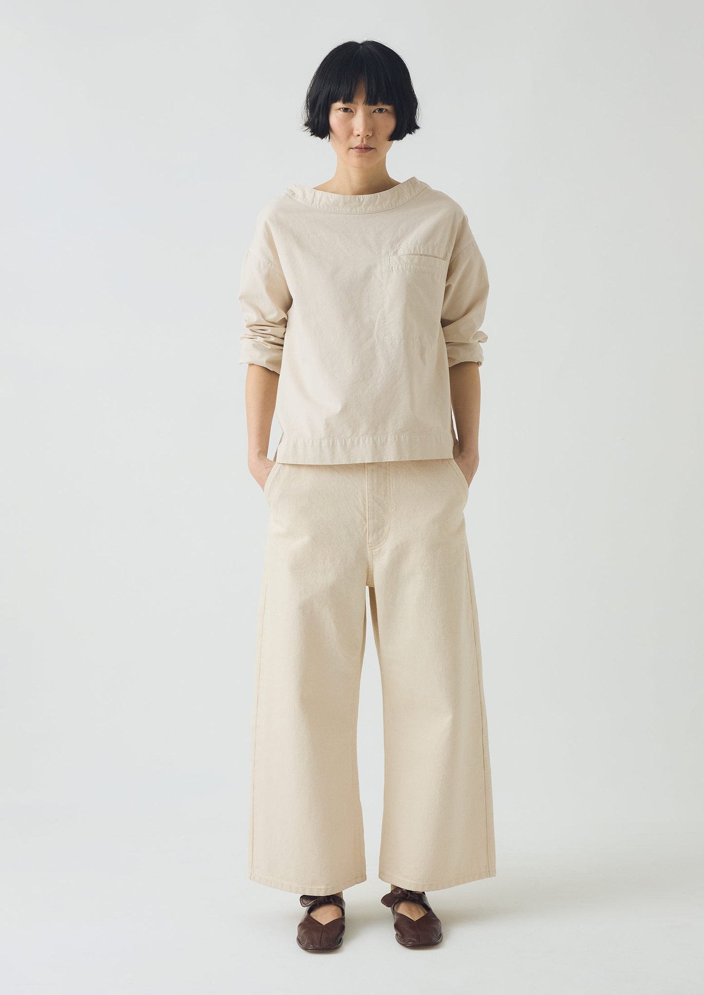 Pantaloni in denim a gamba larga e rilassati | Ecru