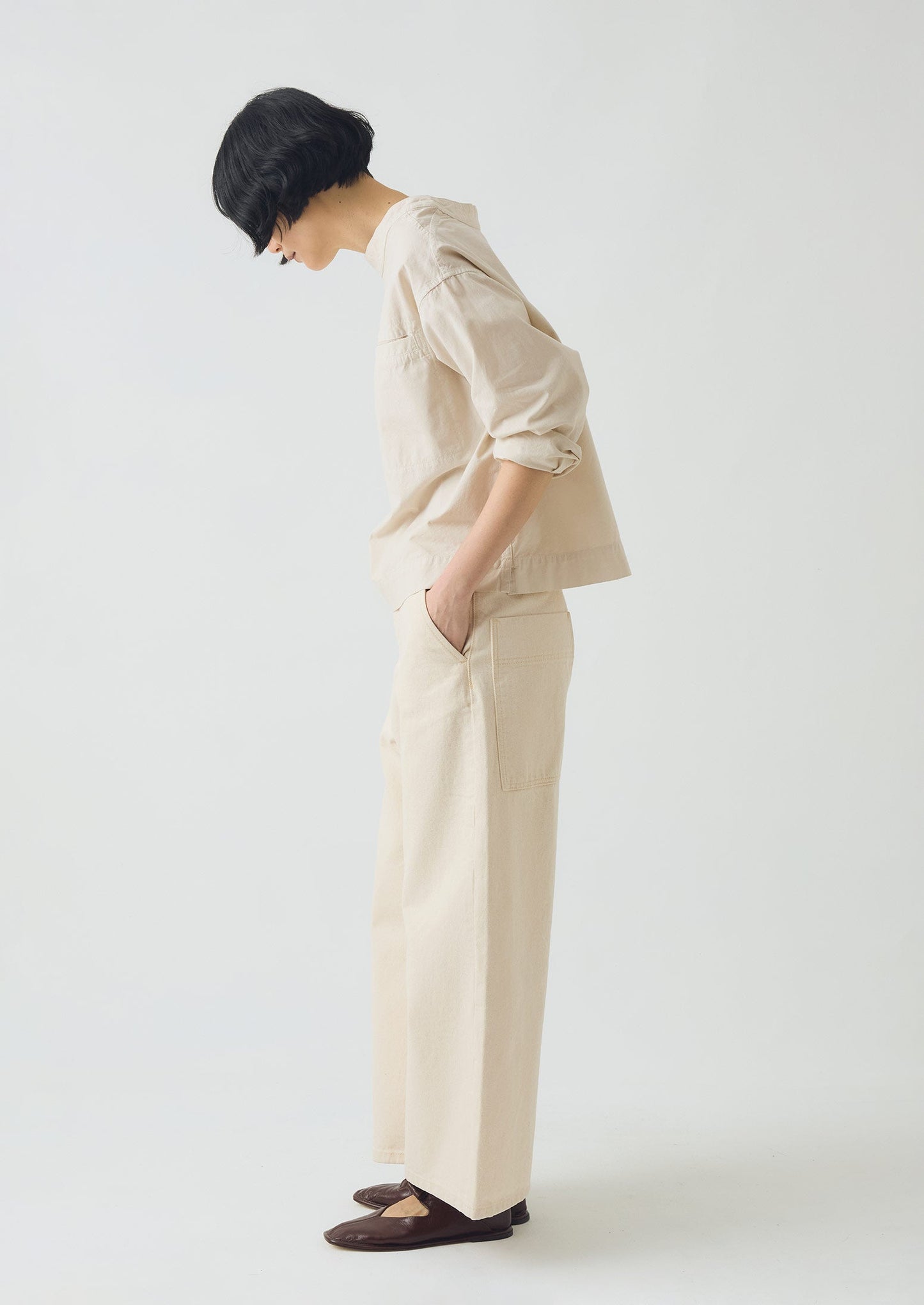 Pantaloni in denim a gamba larga e rilassati | Ecru