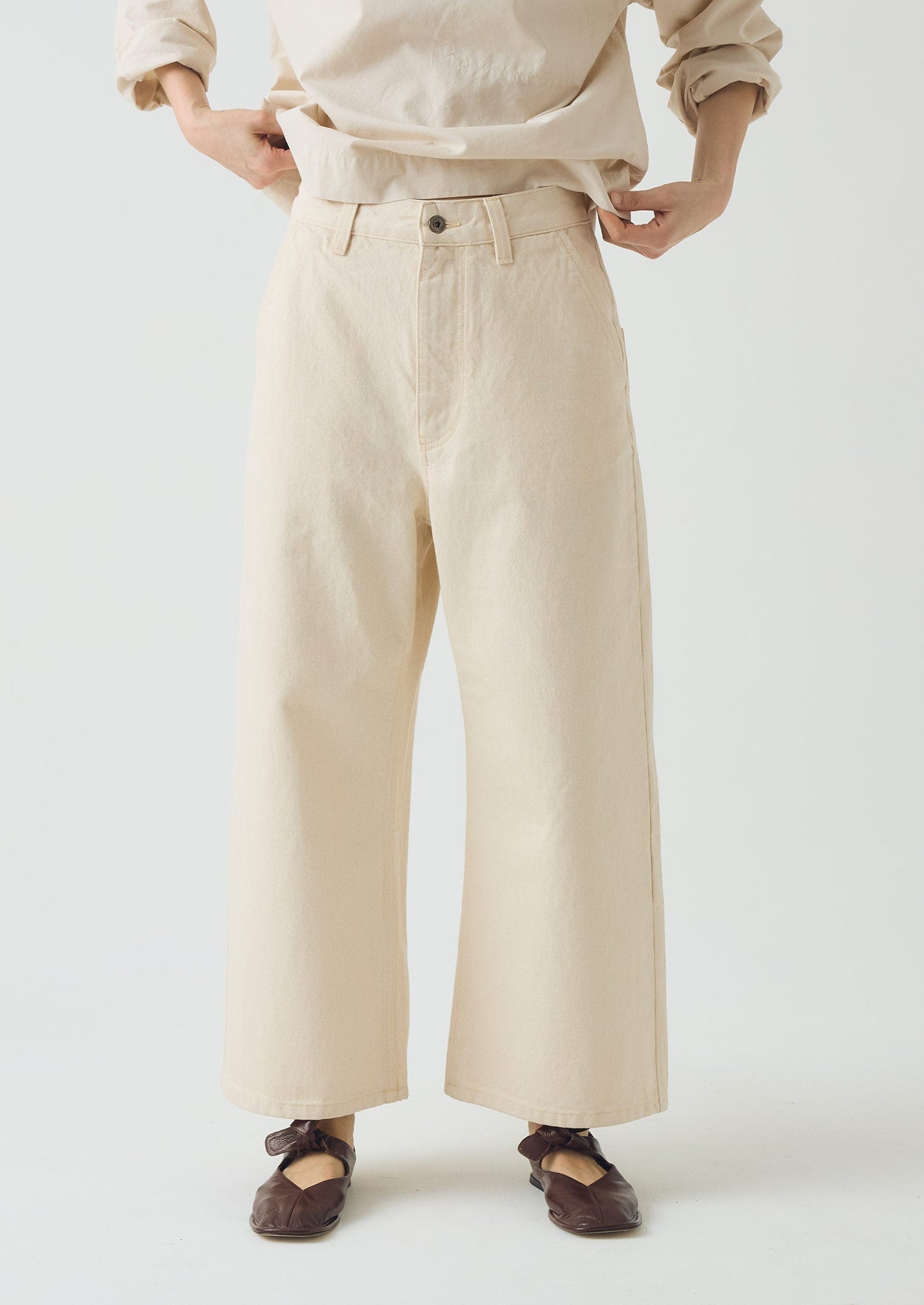 Pantaloni in denim a gamba larga e rilassati | Ecru