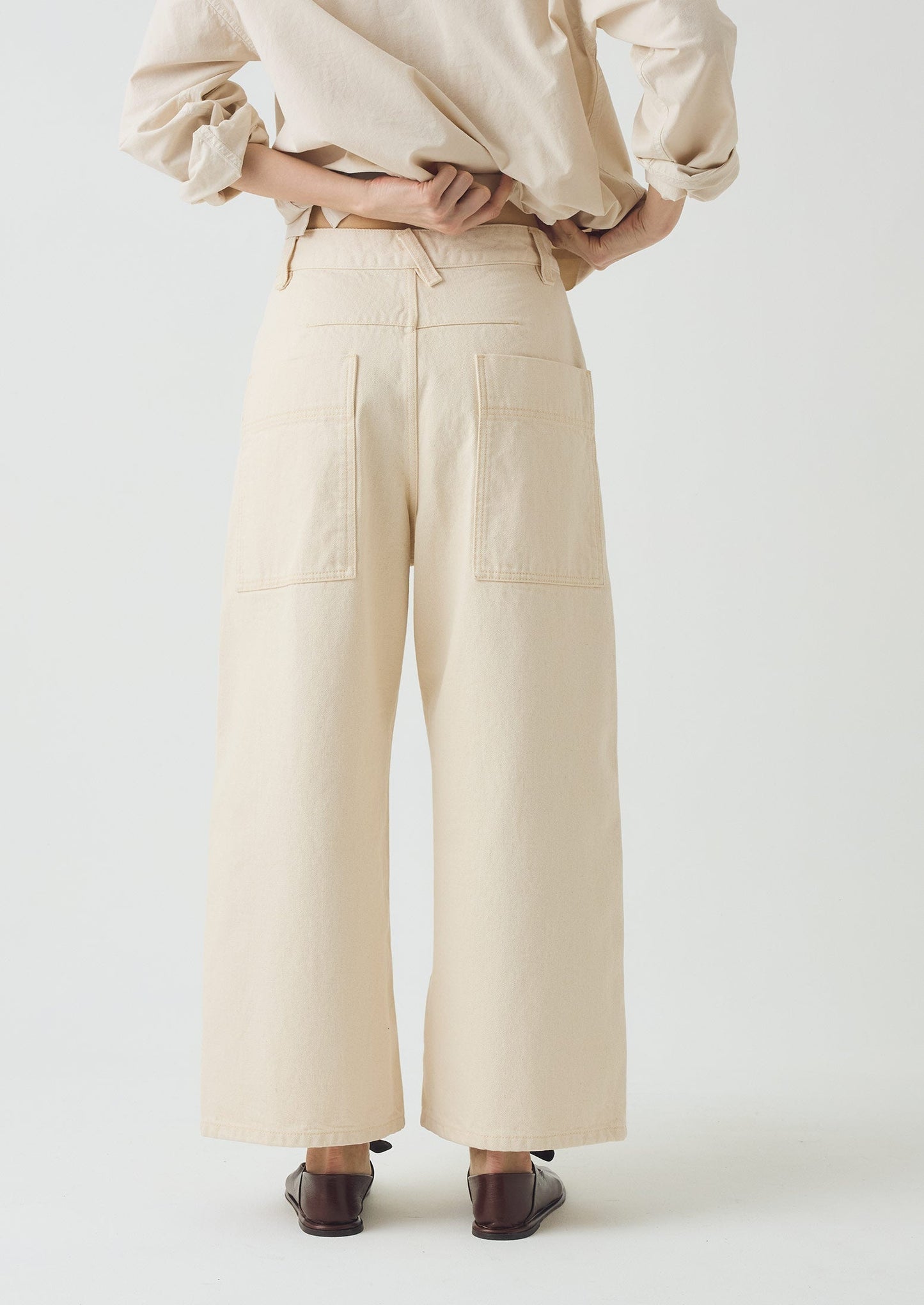 Pantaloni in denim a gamba larga e rilassati | Ecru
