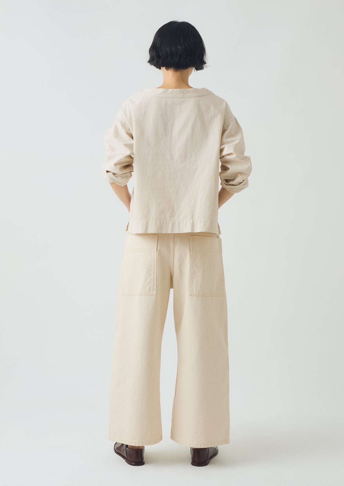 Pantaloni in denim a gamba larga e rilassati | Ecru