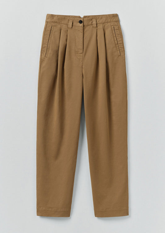 Pantaloni in cotone con pieghe sul davanti | Sabbia calda