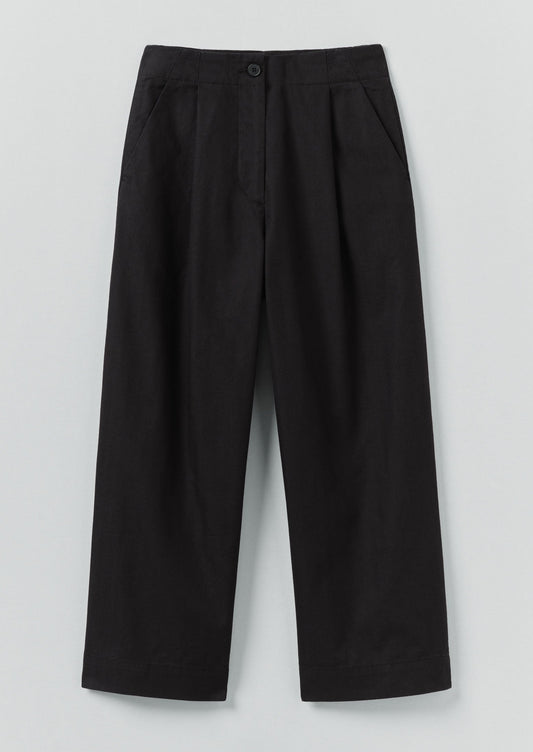 Pantaloni in cotone e lana a spina di pesce con pieghe sul davanti | Nero