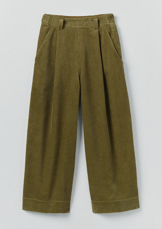 Pantaloni in velluto a coste biologico con pieghe sul davanti | Oliva antica