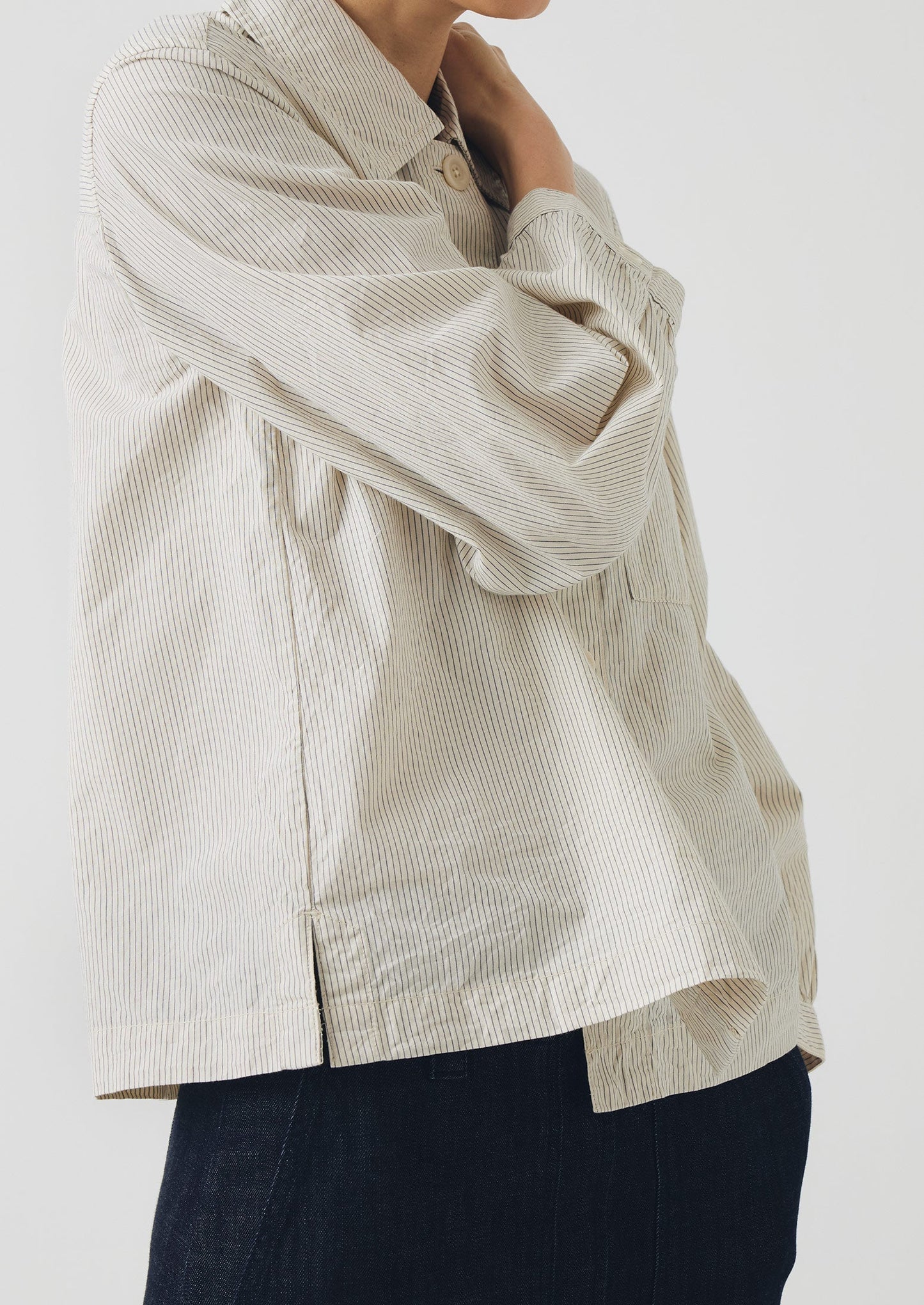 Camicia in cotone biologico a righe con tasca applicata Baya | Blu sbiadito dal sole