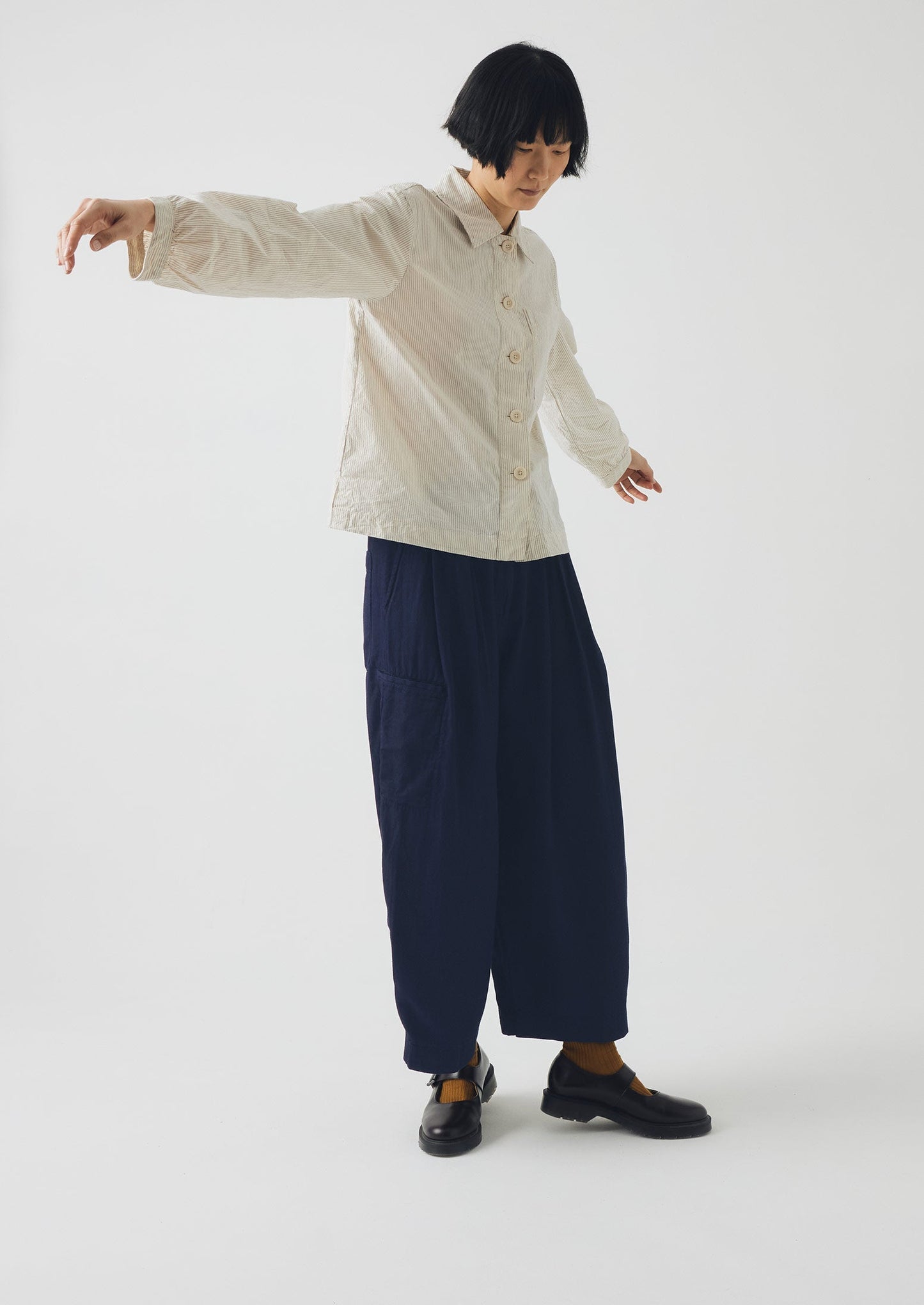 Camicia in cotone biologico a righe con tasca applicata Baya | Blu sbiadito dal sole