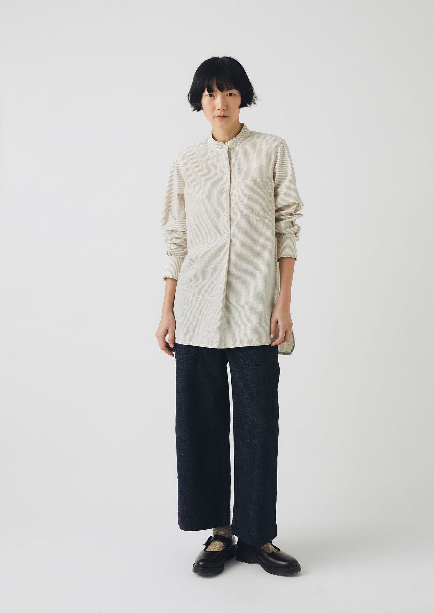 Camicia in cotone biologico a righe Taro | Blu sbiadito dal sole