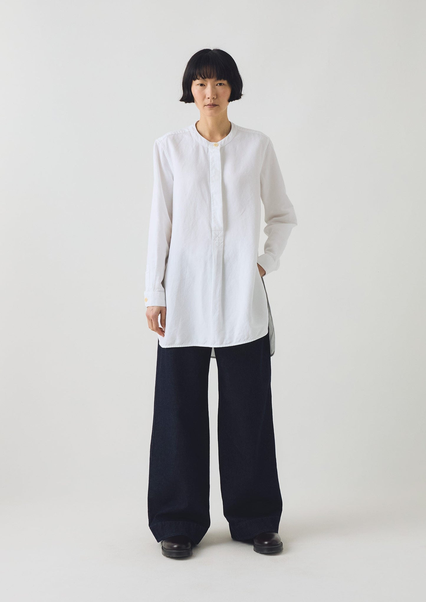 Camicia tunica in cotone e lino Elena | Bianco carta
