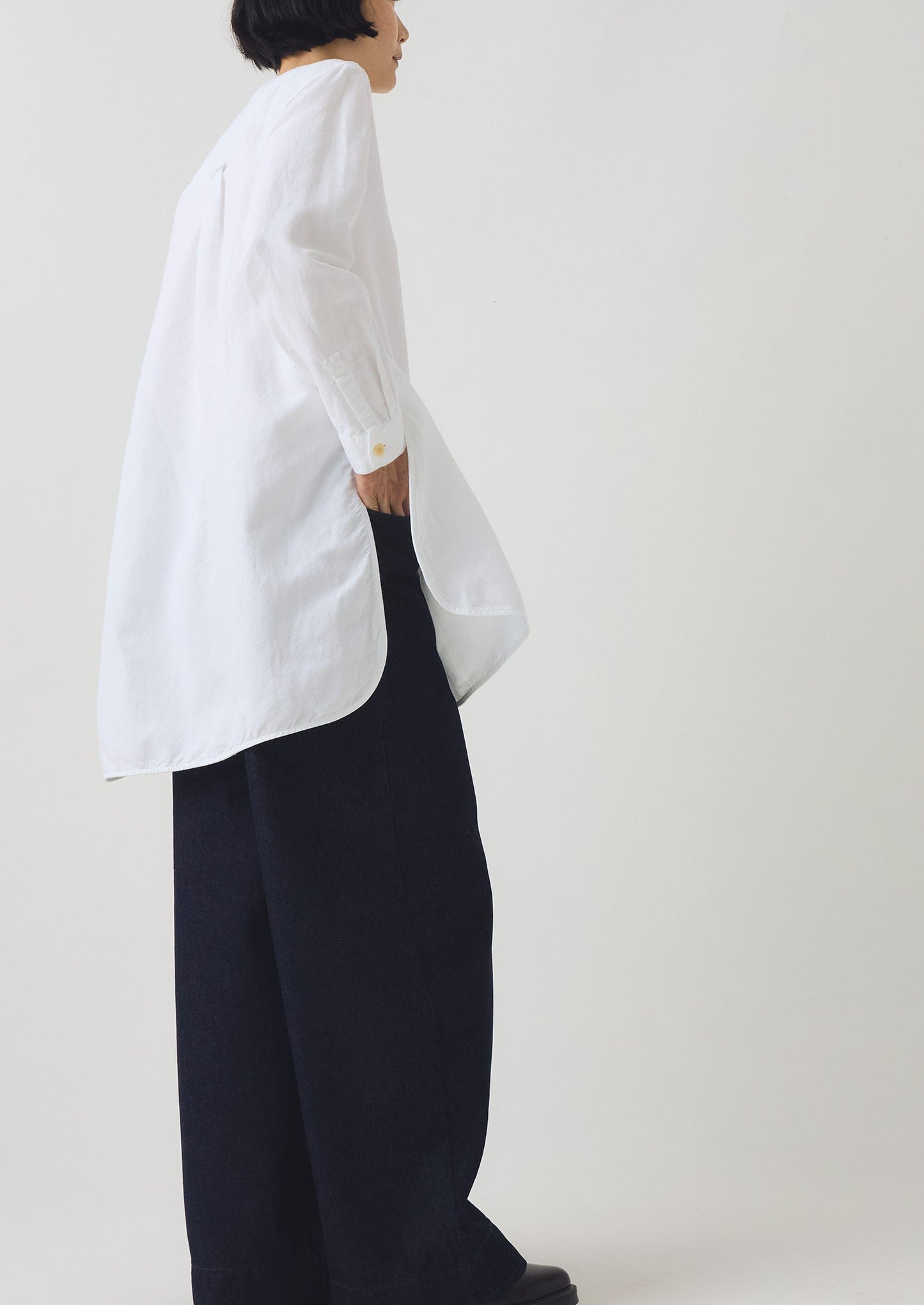 Camicia tunica in cotone e lino Elena | Bianco carta