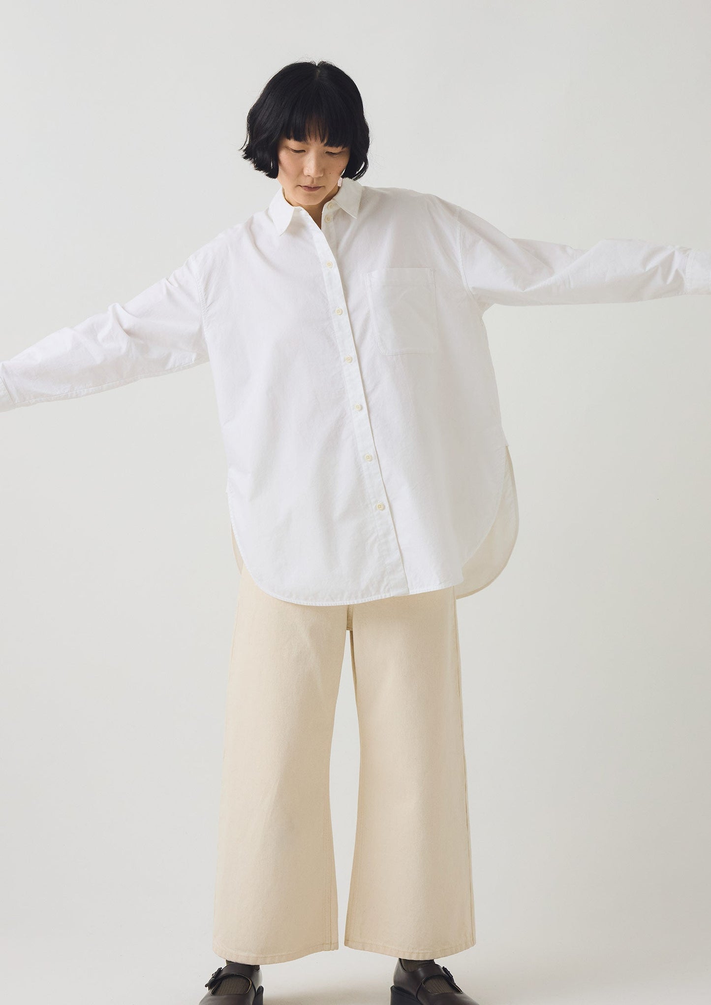 Camicia lunga oversize in cotone Oxford | Bianca