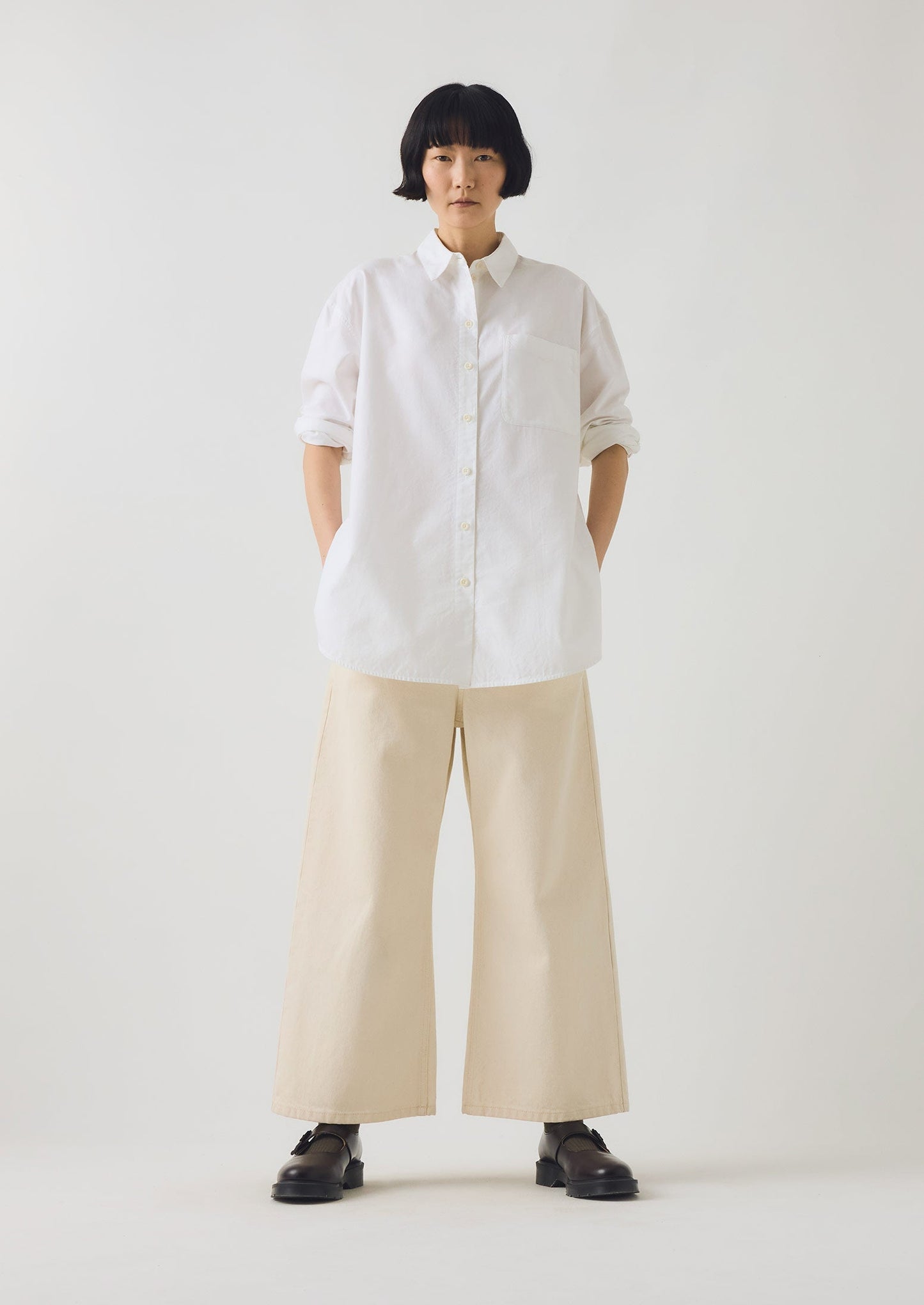 Camicia lunga oversize in cotone Oxford | Bianca
