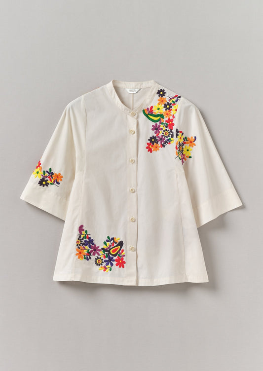 Camicia in popeline di cotone con ricami floreali | Multicolore