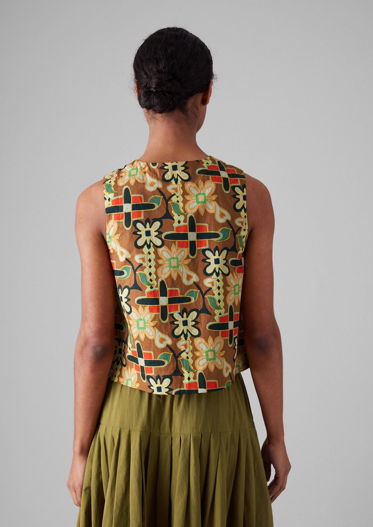 Top in popeline con stampa collage folk | Multicolore