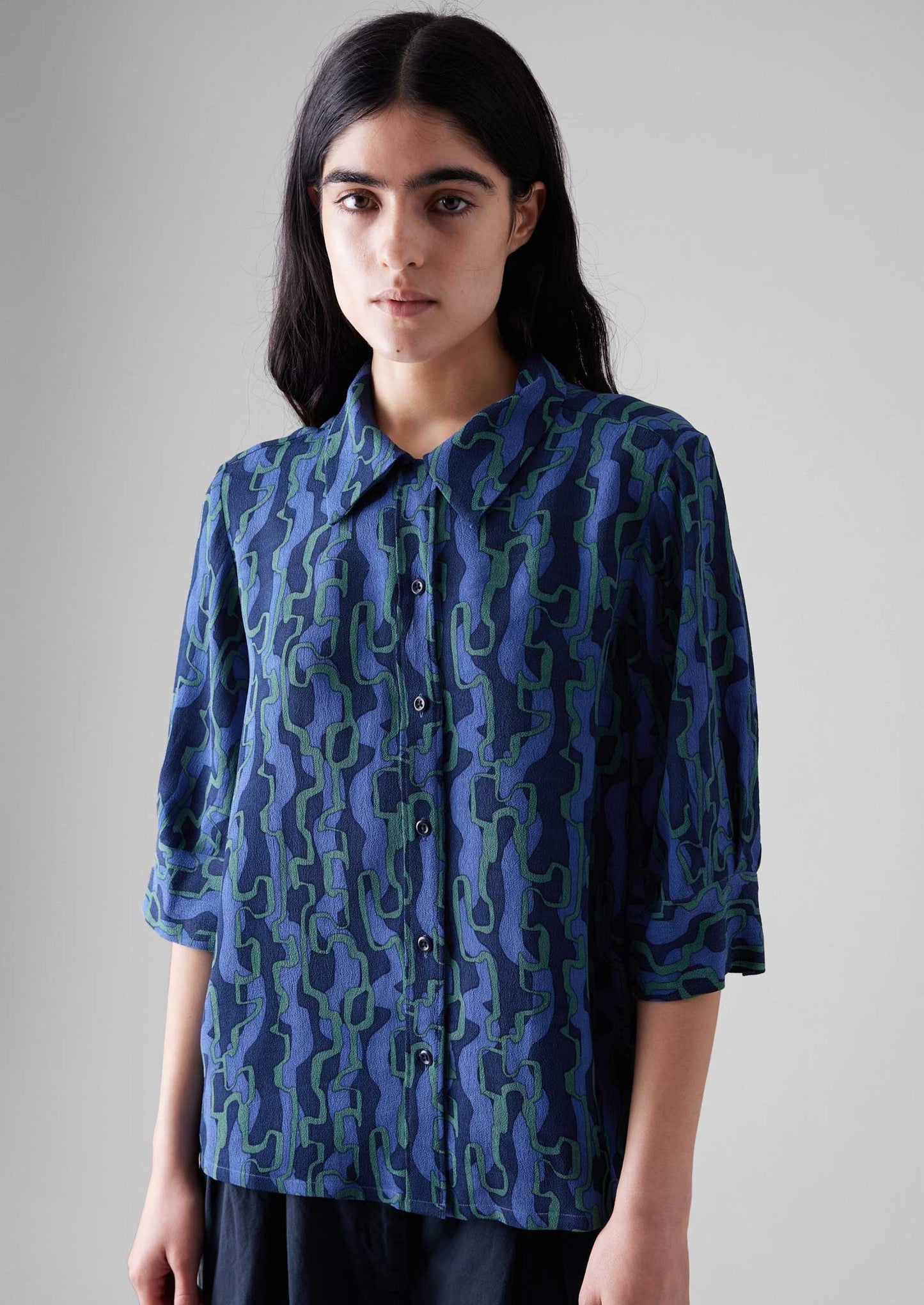 Camicia con stampa a nastro Gia | Blu/Verde rame