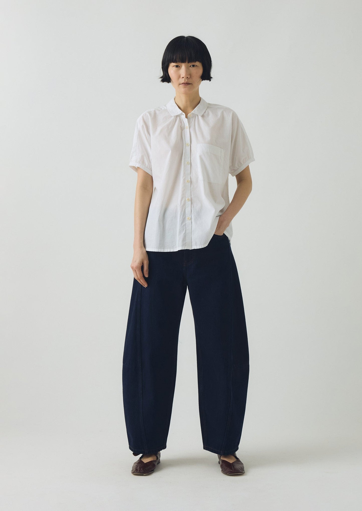 Camicia in chambray di cotone arricciato | Bianca