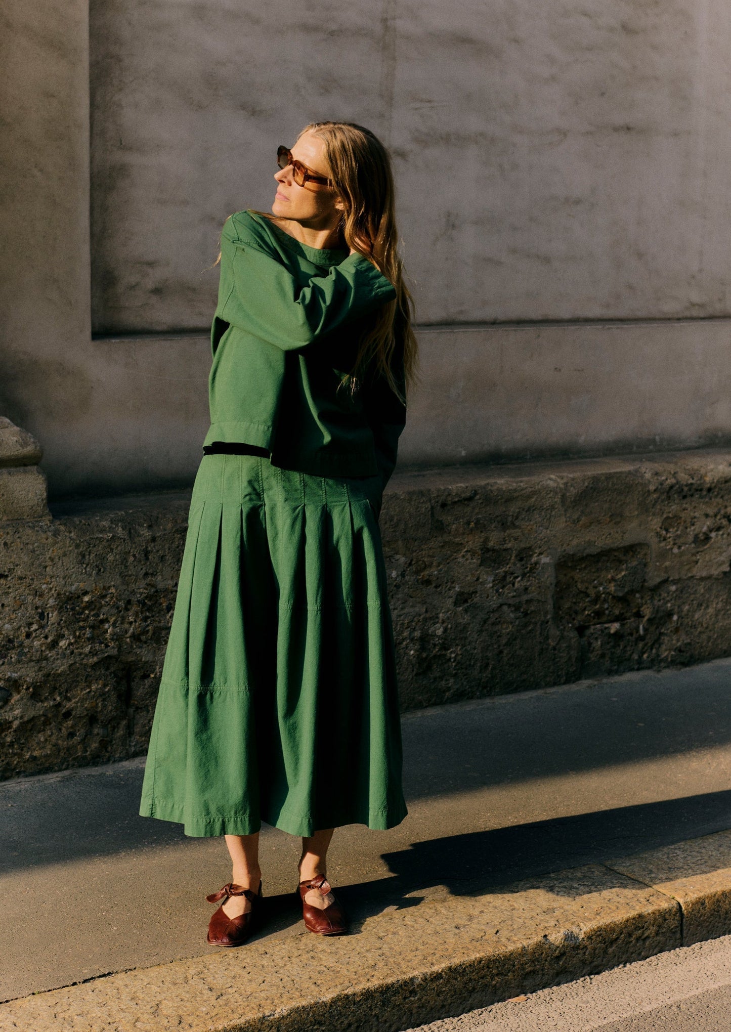 Top in popeline di cotone e lino | Verde foresta