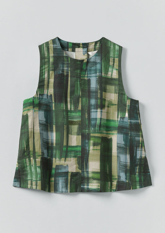 Top in tweed di cotone e lino dipinto | Verde trifoglio