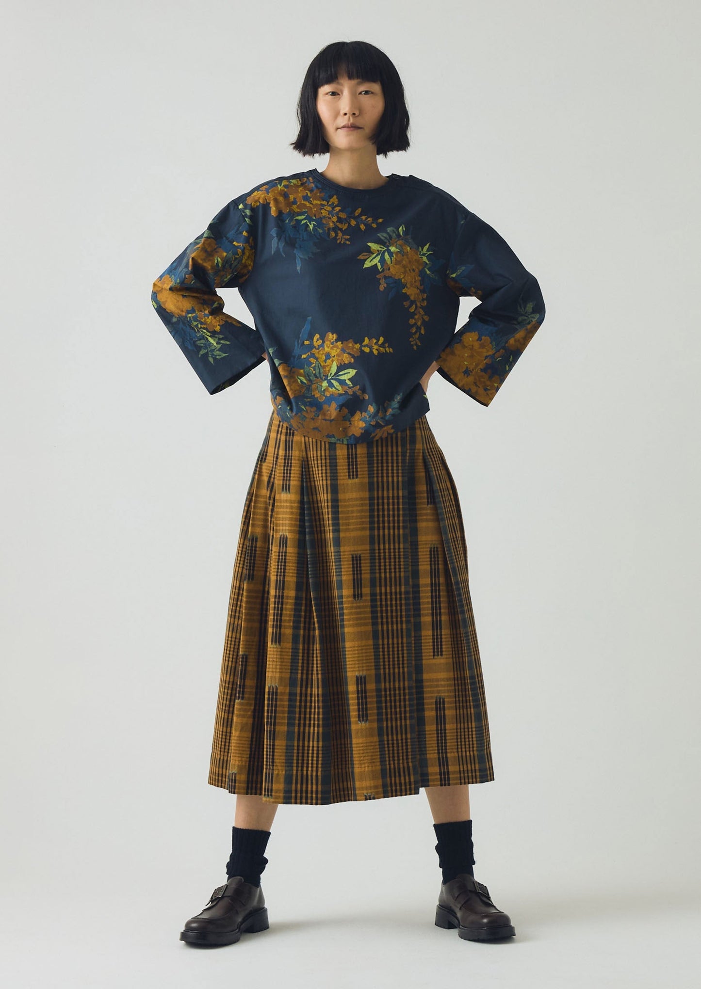 Top in cotone con stampa botanica Shadow | Blu ombra