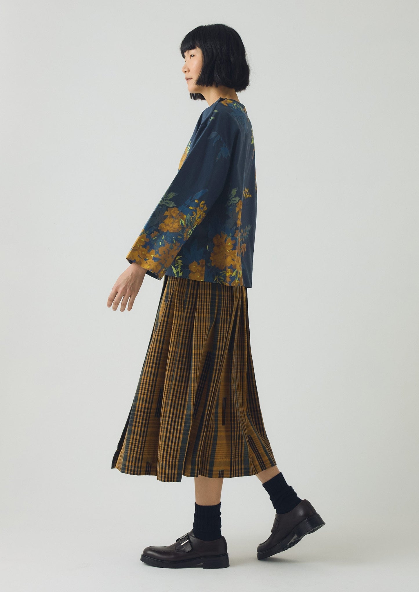 Top in cotone con stampa botanica Shadow | Blu ombra