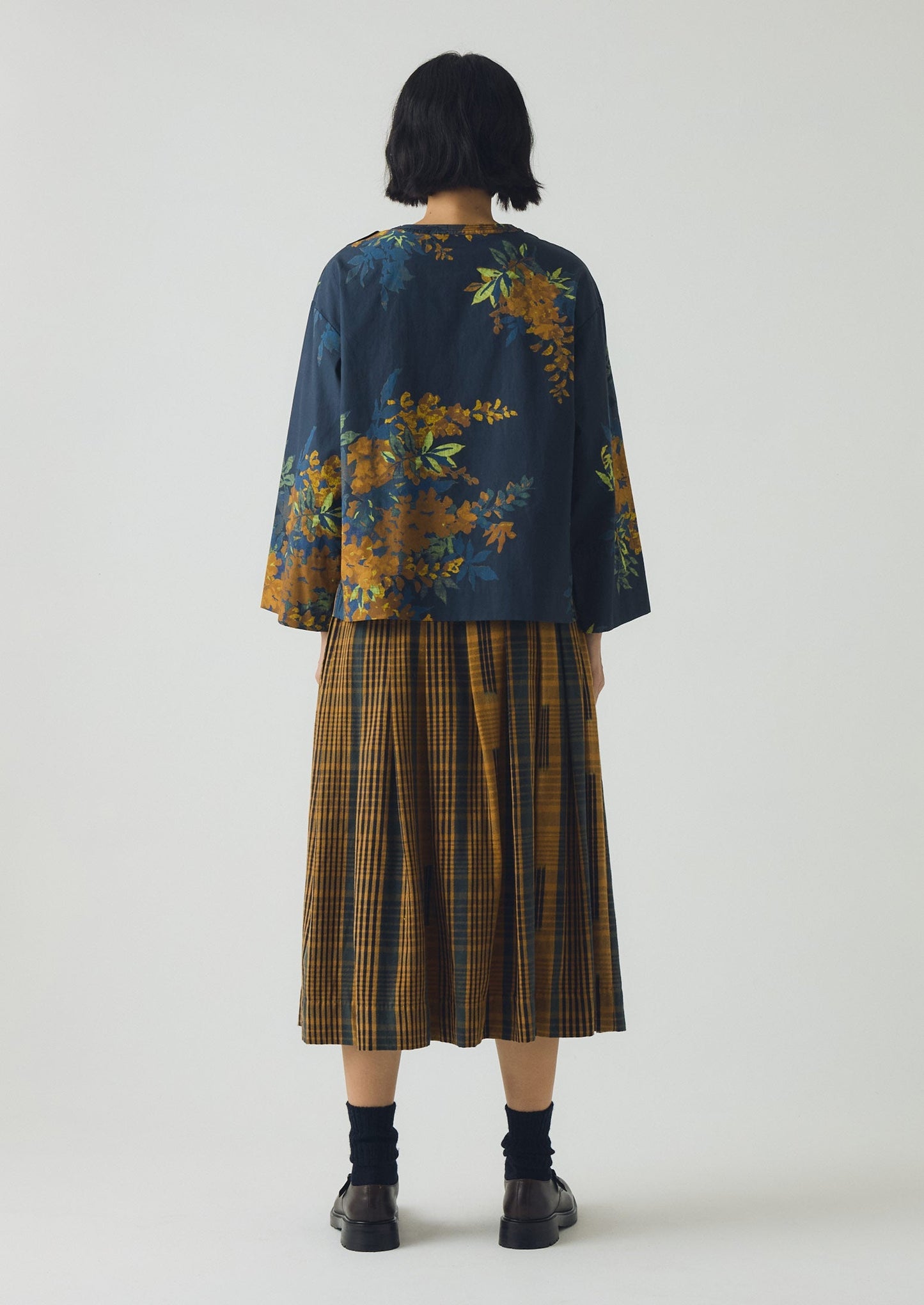 Top in cotone con stampa botanica Shadow | Blu ombra