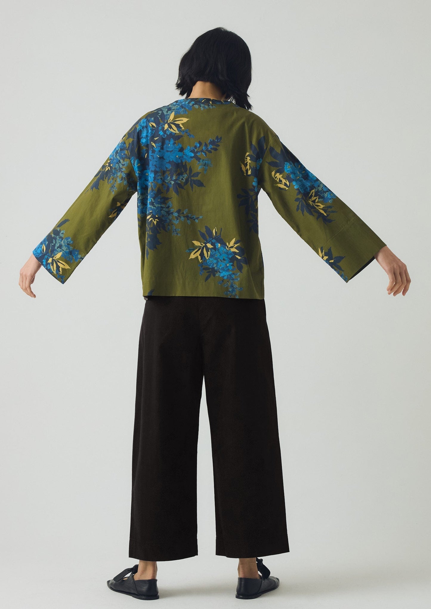 Top in cotone con stampa botanica ombra | Oliva