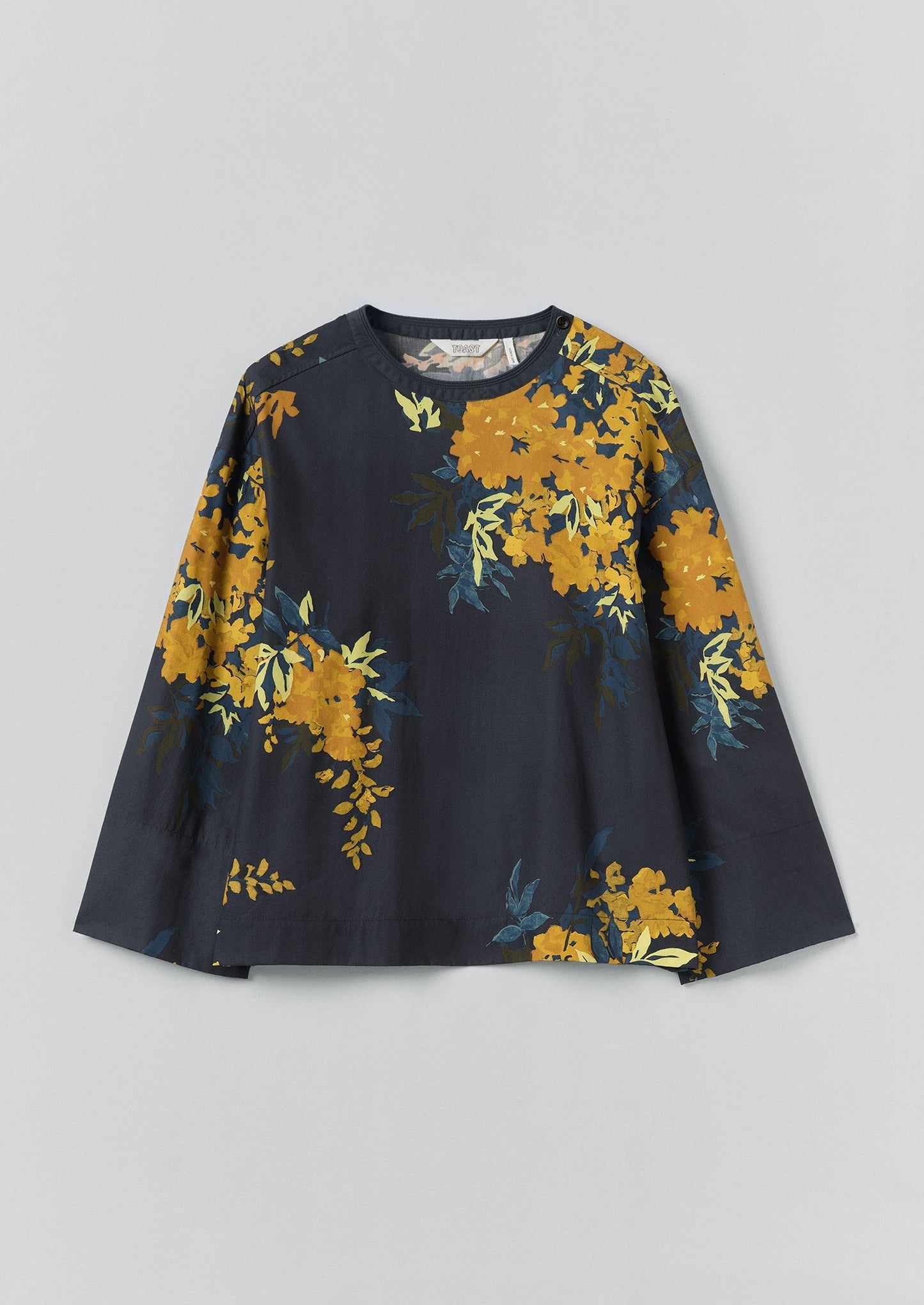 Top in cotone con stampa botanica Shadow | Blu ombra