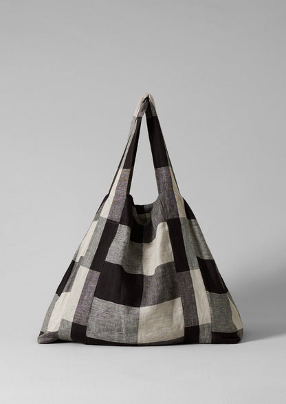 Borsa in lino leggero Macro Gingham | Ecru/Carbone