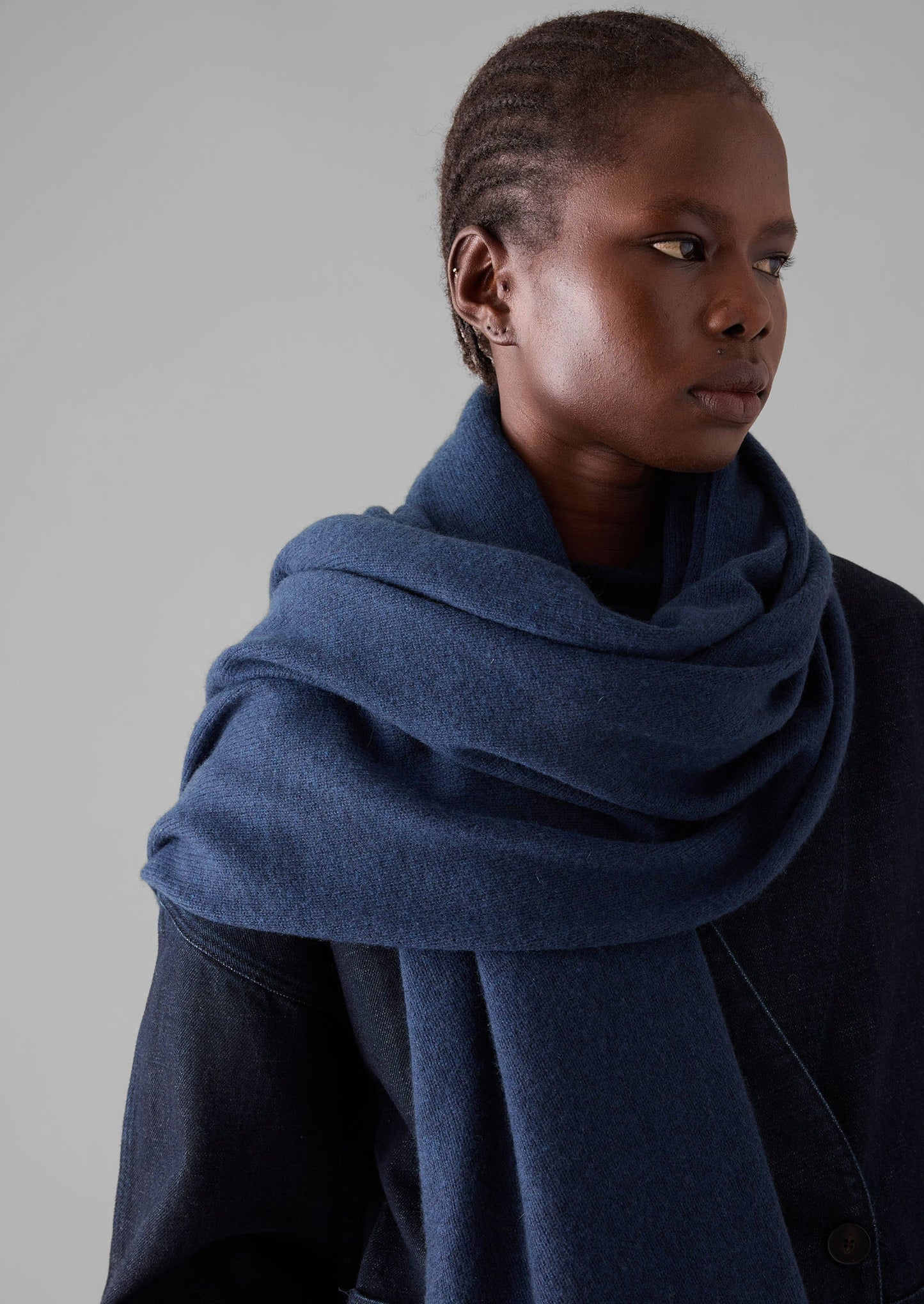 Sciarpa avvolgente in lana e cashmere | Blu navy