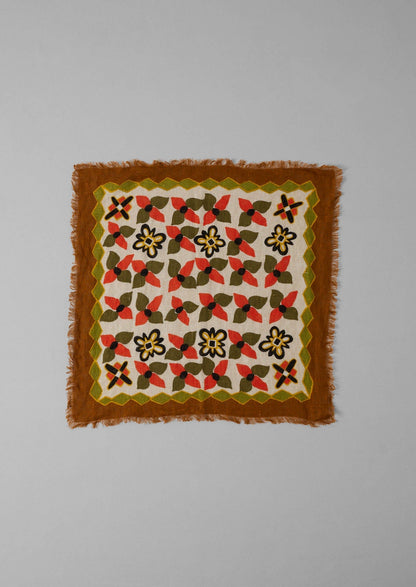 Bandana in lino con stampa floreale folk | Paprika/Verde caldo