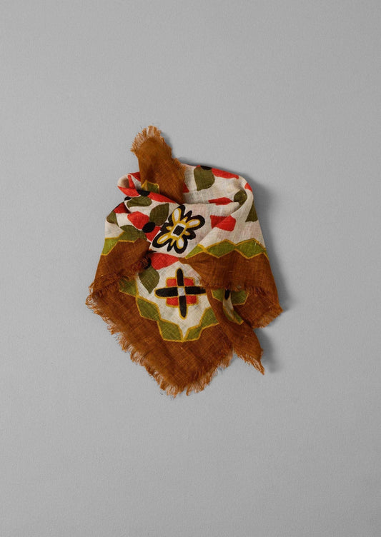 Bandana in lino con stampa floreale folk | Paprika/Verde caldo