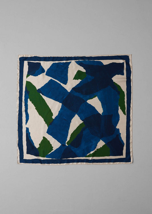 Bandana in seta con stampa washi | Blu/Verde