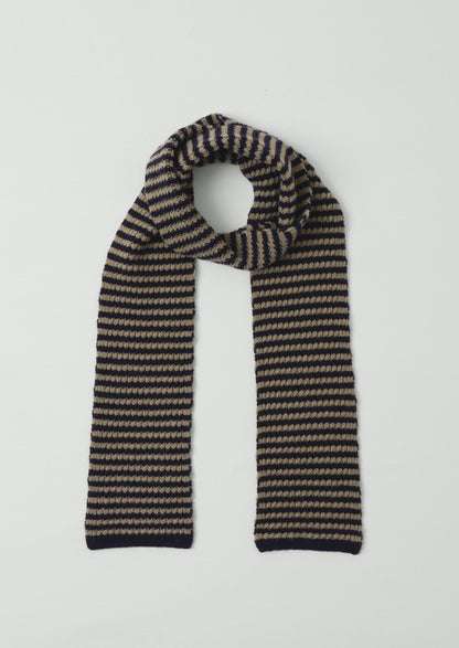 Sciarpa in lana a righe con micro-cavi | Blu navy/stucco