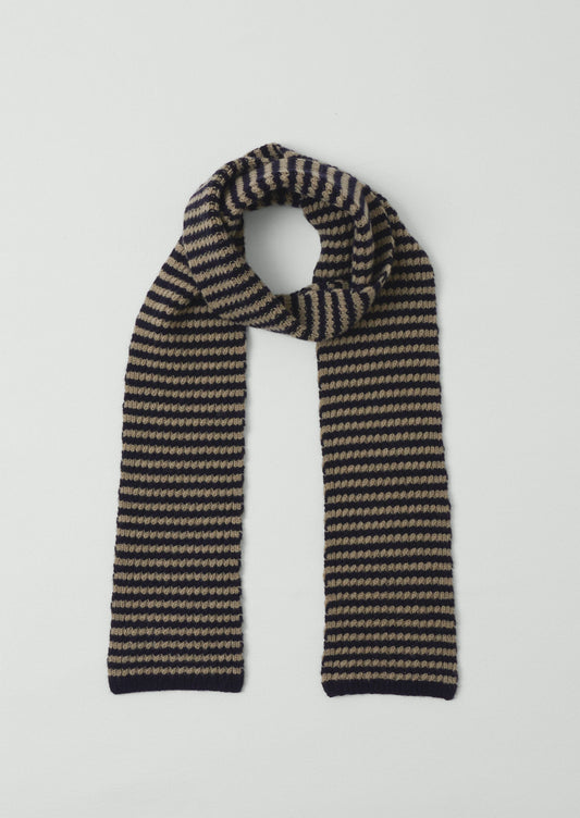 Sciarpa in lana a righe con micro-cavi | Blu navy/stucco