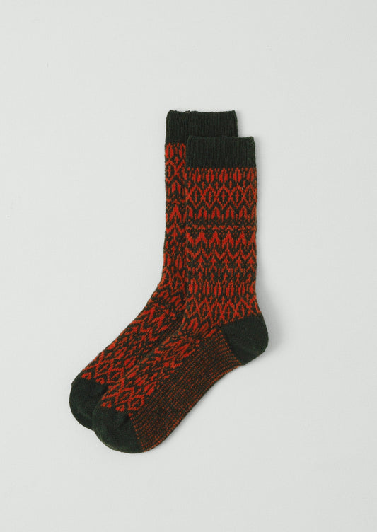 Calzini jacquard a rombi | Verde scuro/Arancione sangue